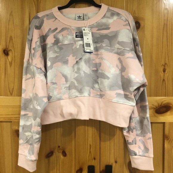 NWT Adidas Cropped Pink Camo Sweater - Picture 4 of 6